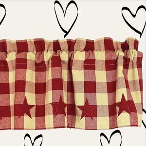 ⭐ Love Offers! New Primitive Home Check Red & Tan Lined 60" x 14" Valance Star